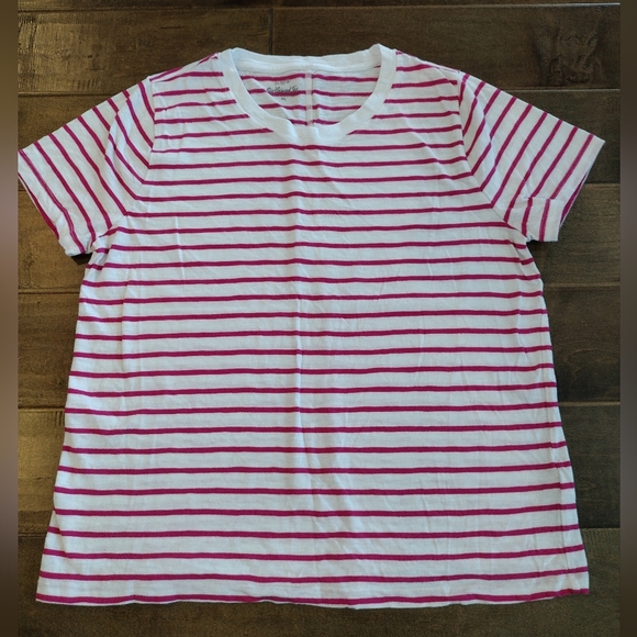 J. Crew Tops - J.CREW Women's Girlfriend white pink striped short-sleeve T-shirt Tee XL